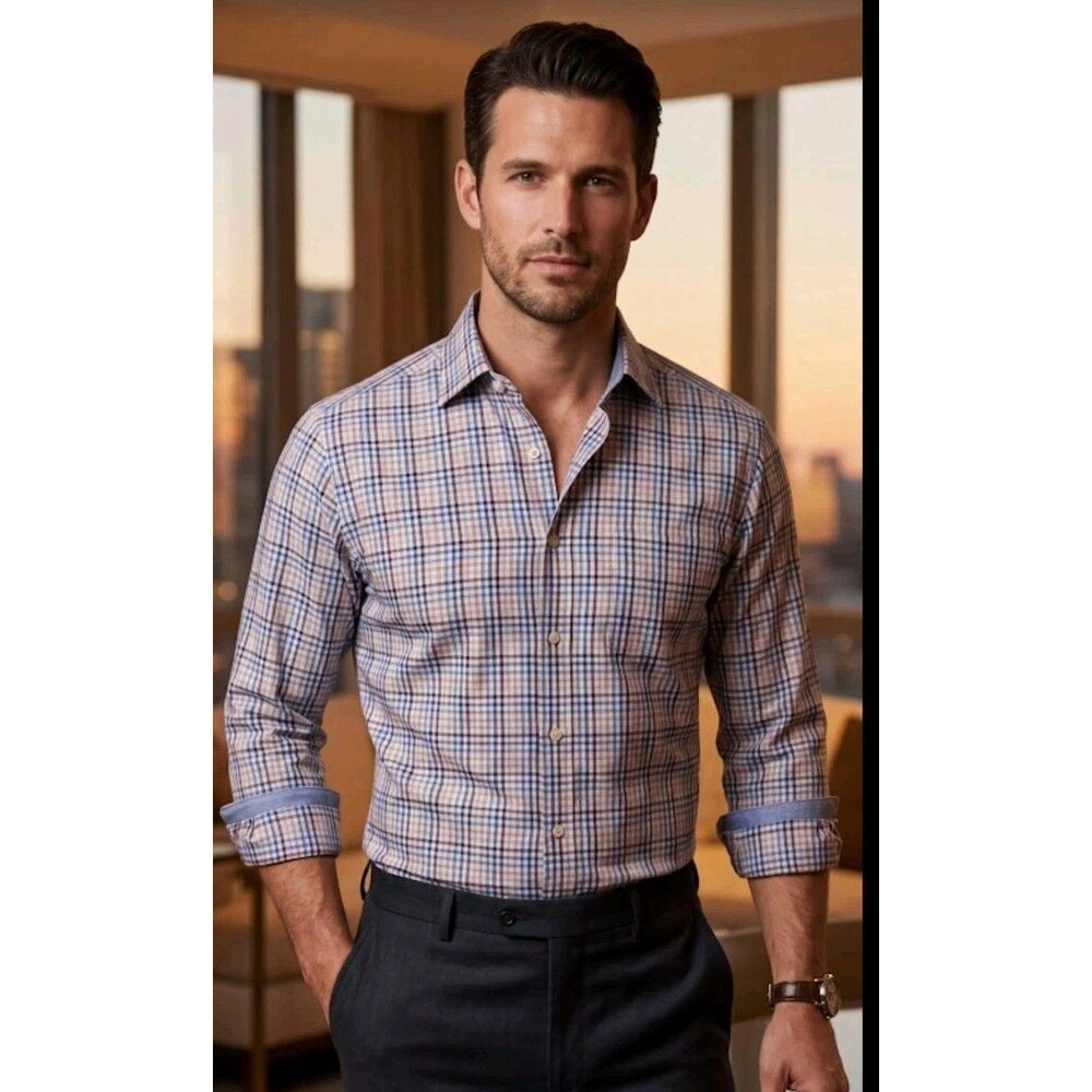 XMI Platinum Men's Shirt Size 15 32/33 Button Striped Cotton